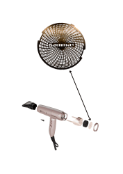 AFLRETXCEPO_RS Mikroperforerat aluminiumnät i rose gold för Gamma+ XCELL S hårfön med Gamma+ logotyp Salon Tools Scandinavia Ser