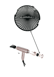 YAFLRETXCEPO_NE Mikroperforerat aluminiumnät i svart för Gamma+ XCELL S hårfön med Gamma+ logotyp Salon Tools Scandinavia Servic