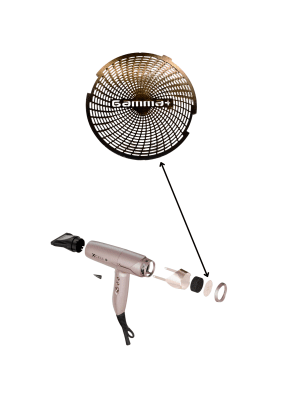 Zoom bild av AFLRETXCEPO_RS Mikroperforerat aluminiumnät i rose gold för Gamma+ XCELL S hårfön med Gamma+ logotyp Salon Tools Scandinavia Ser