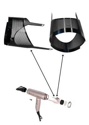 Zoom bild av YAFLRETEXCEL_NE Gamma+ 360° sidonät i svart aluminium för Gamma+ XCELL E och XCELL S hårfön hårfön Salon Tools Scandinavia Servi